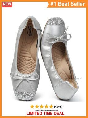 Foldable Ballet Flats Faux Leather Square Toe Bow Slip On Shoes